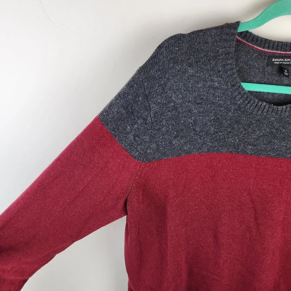 Banana Republic Italian Merino Wool Blend Colorblock Crewneck Sweater sz XL